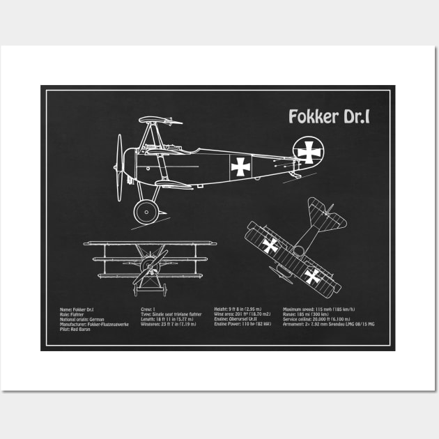 Fokker Dr.I Red Baron aka Manfred von Richthofen Dr.1 airplane - PD Wall Art by SPJE Illustration Photography